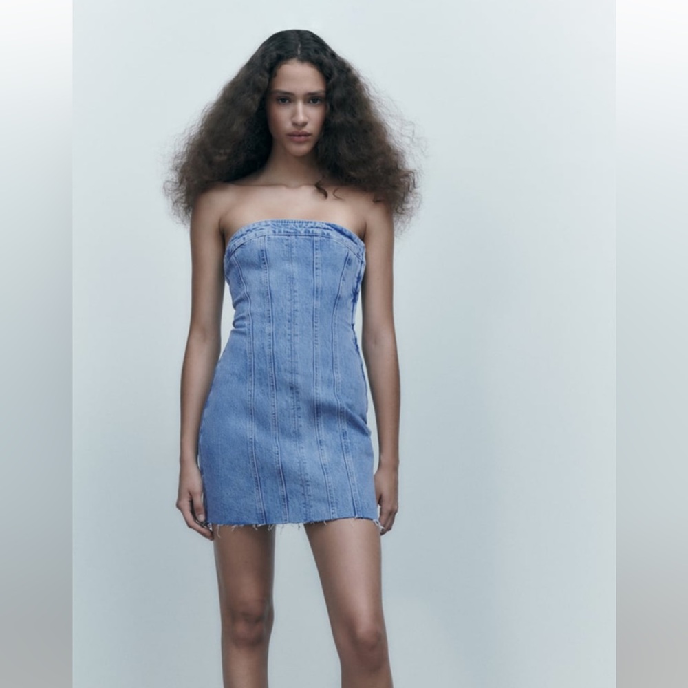 Zara denim strapless dress NWT